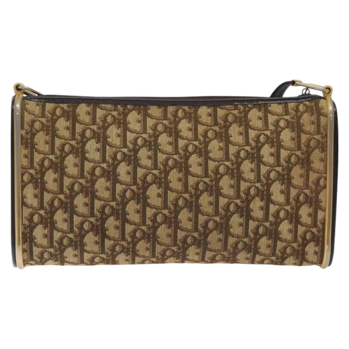Christian Dior Trotter Canvas Shoulder Bag Brown Gold Auth 127452