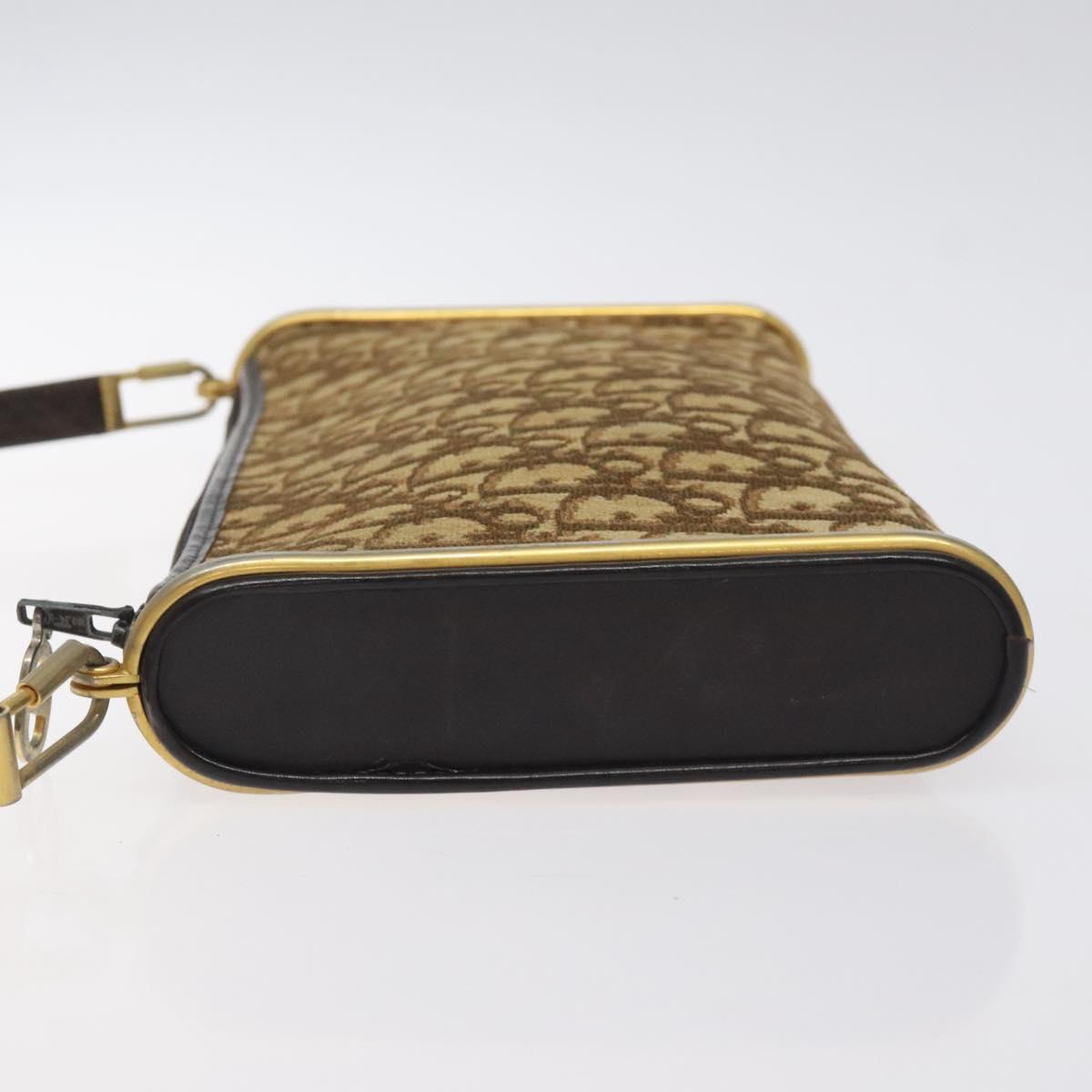 Christian Dior Trotter Canvas Shoulder Bag Brown Gold Auth 127452