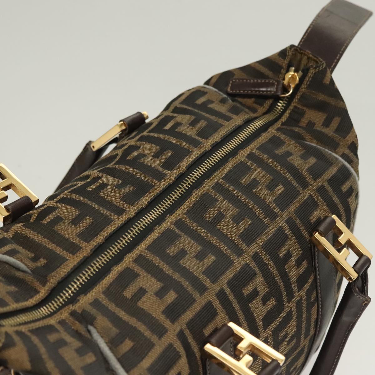 FENDI Zucca Canvas Hand Bag 2way Black Brown gold Auth 127476