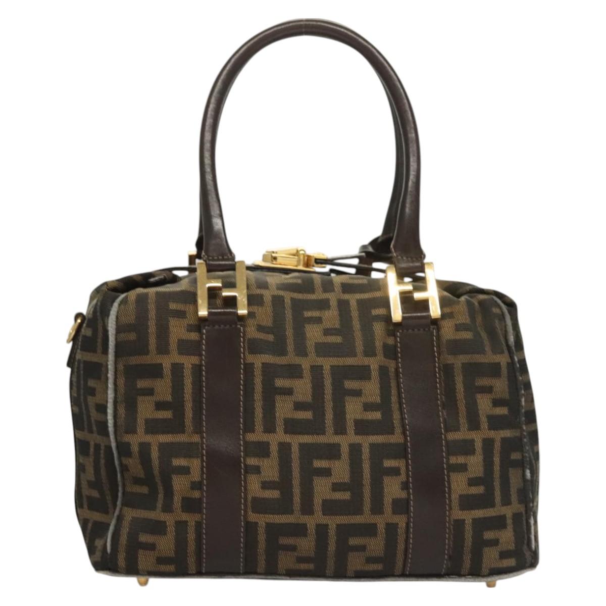 FENDI Zucca Canvas Hand Bag 2way Black Brown gold Auth 127476