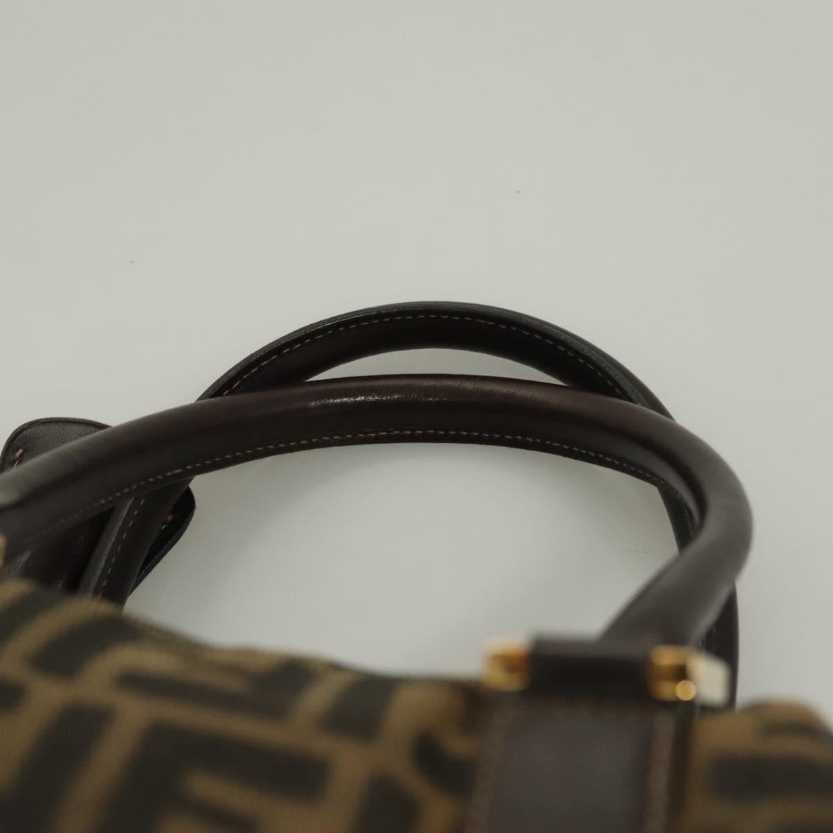 FENDI Zucca Canvas Hand Bag 2way Black Brown gold Auth 127476