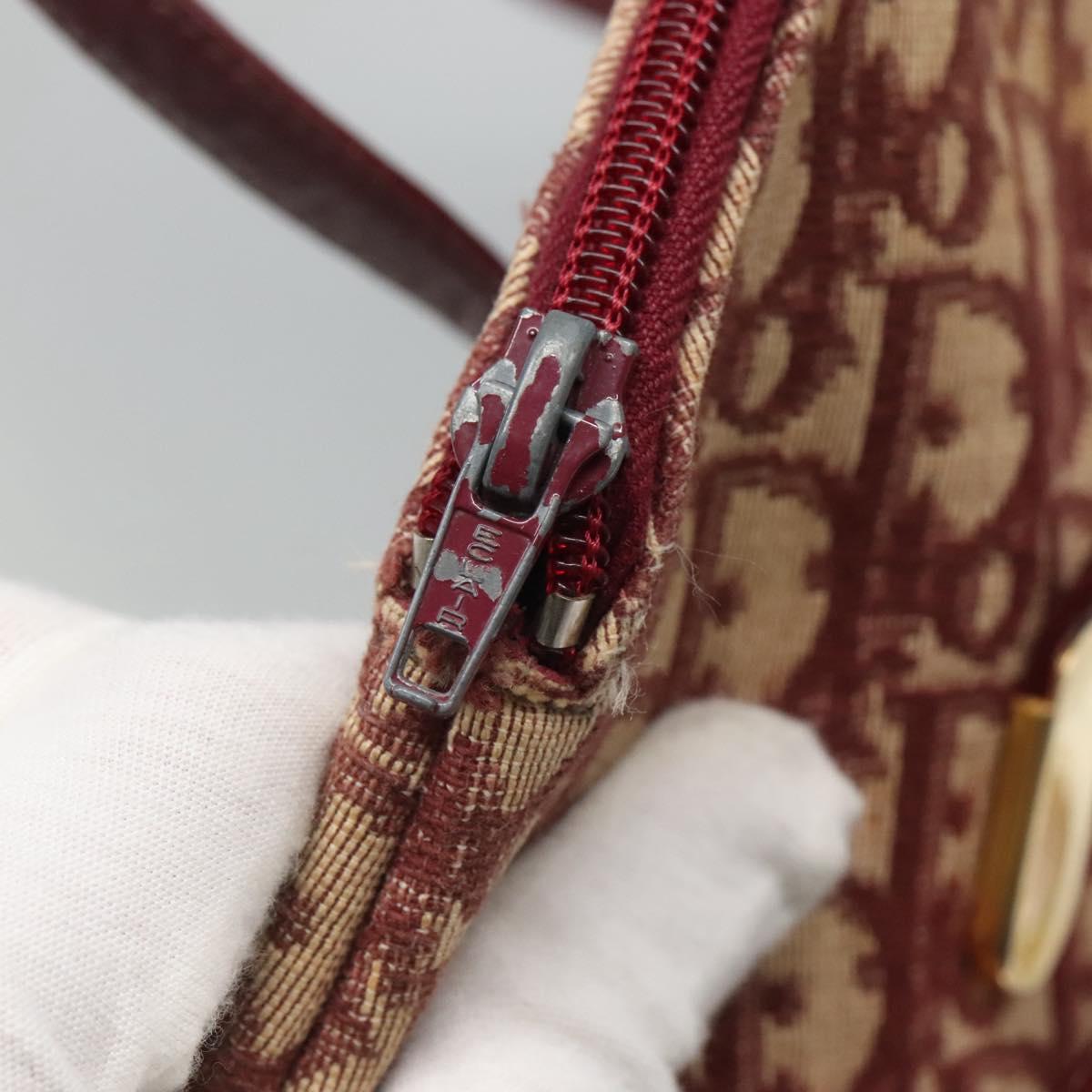 Christian Dior Trotter Canvas Shoulder Bag Red Gold Auth 127478
