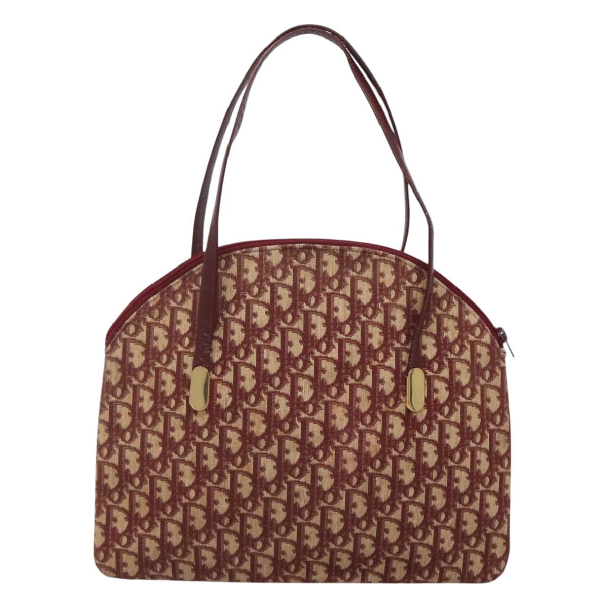 Christian Dior Trotter Canvas Shoulder Bag Red Gold Auth 127478