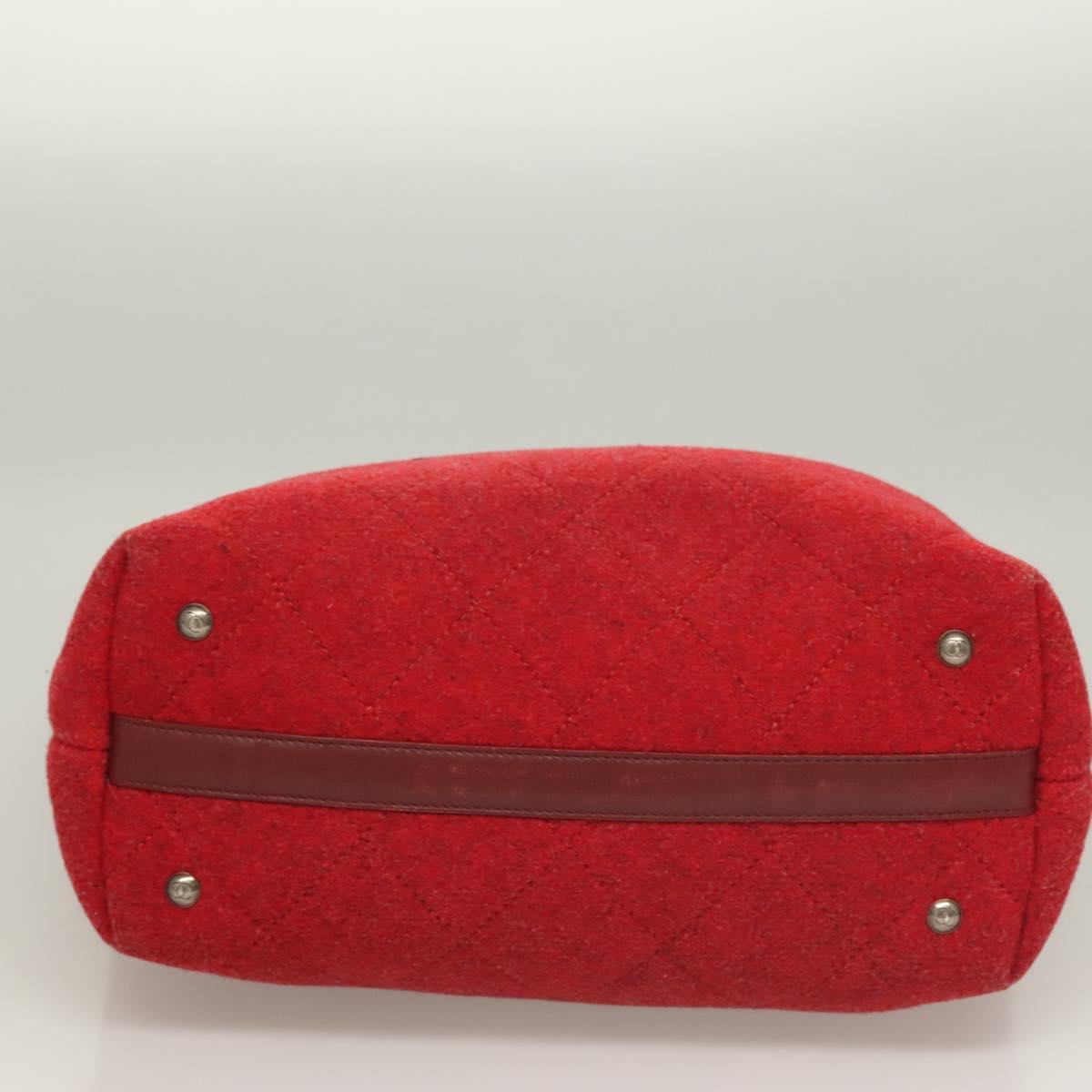 CHANEL Matelasse Chain Shoulder Bag Wool 2way Red CC Auth 127480