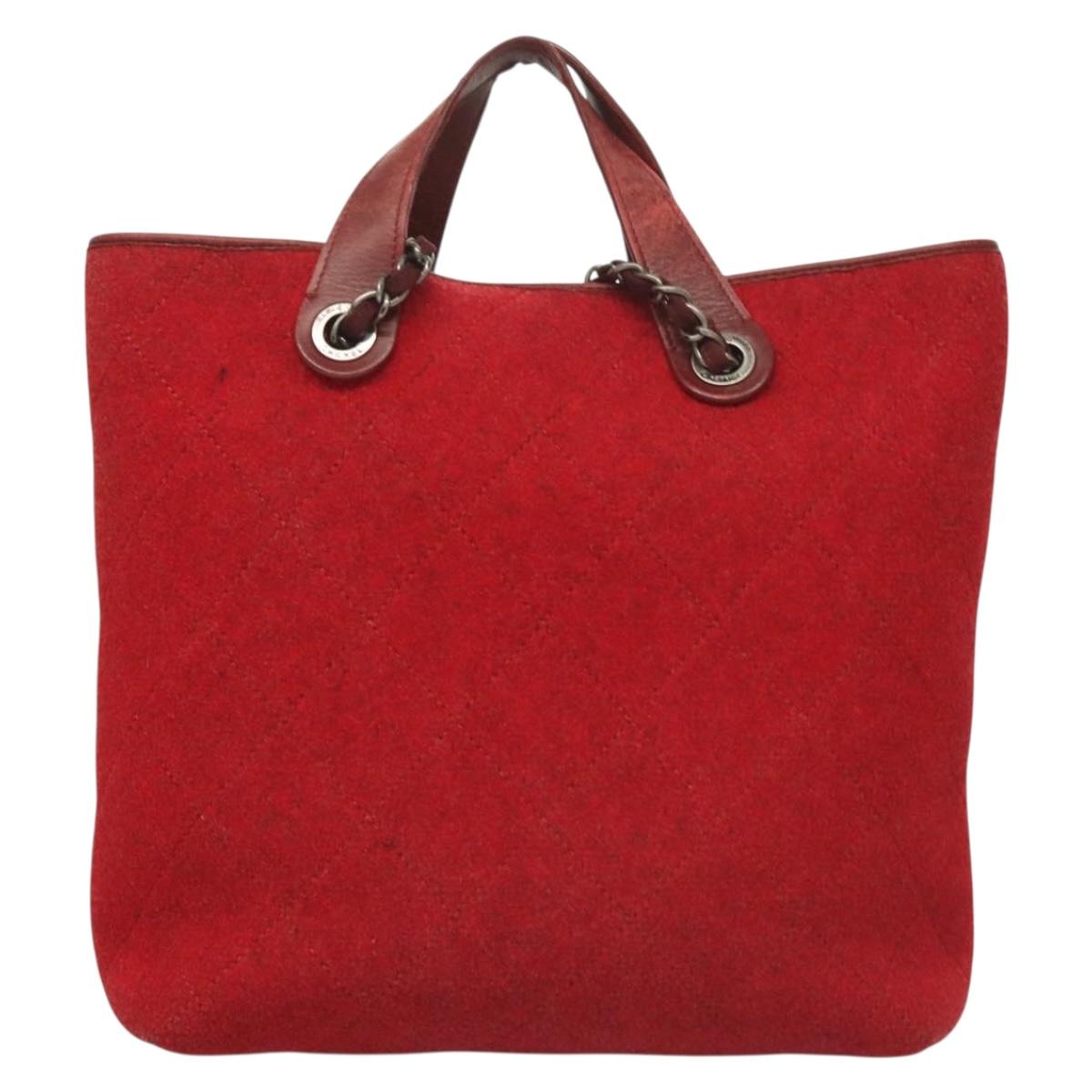 CHANEL Matelasse Chain Shoulder Bag Wool 2way Red CC Auth 127480