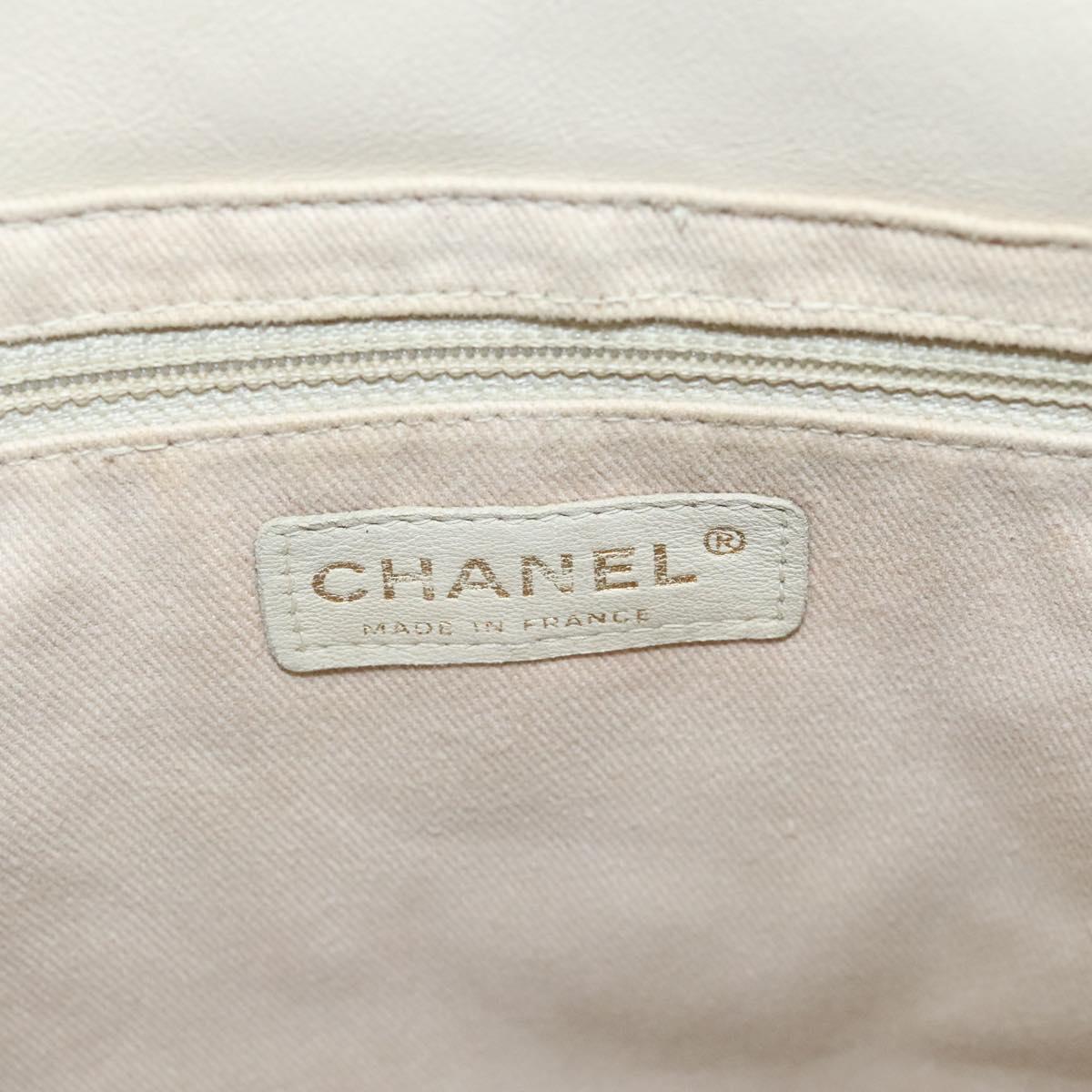 CHANEL Camelia Shoulder Bag Leather Ivory CC Auth 127482