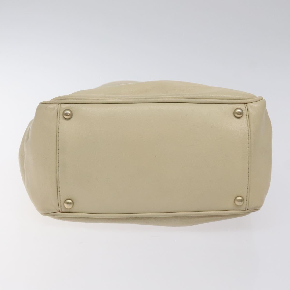 CHANEL Camelia Shoulder Bag Leather Ivory CC Auth 127482