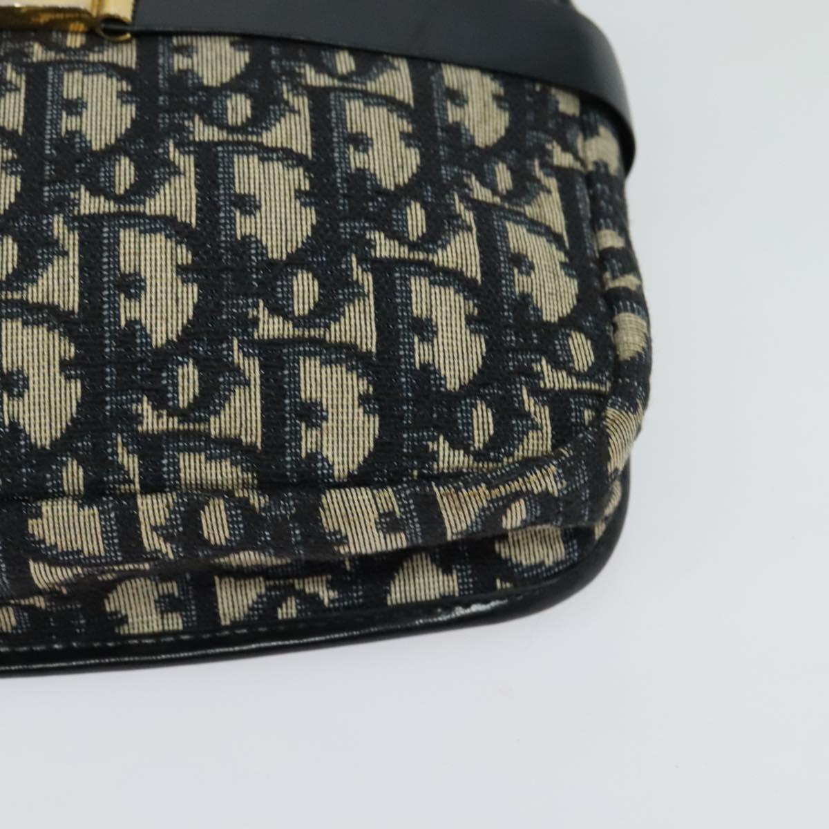 Christian Dior Trotter Canvas Shoulder Bag Navy Gold Auth 127500