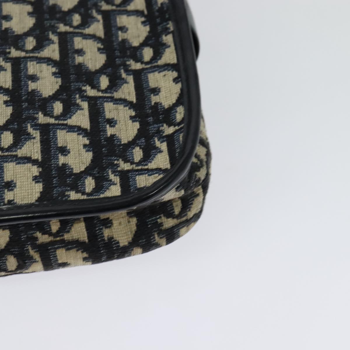 Christian Dior Trotter Canvas Shoulder Bag Navy Gold Auth 127500