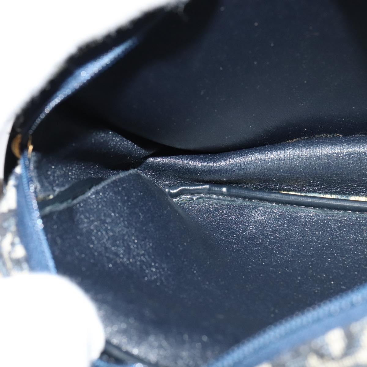Christian Dior Trotter Canvas Shoulder Bag Navy Gold Auth 127500