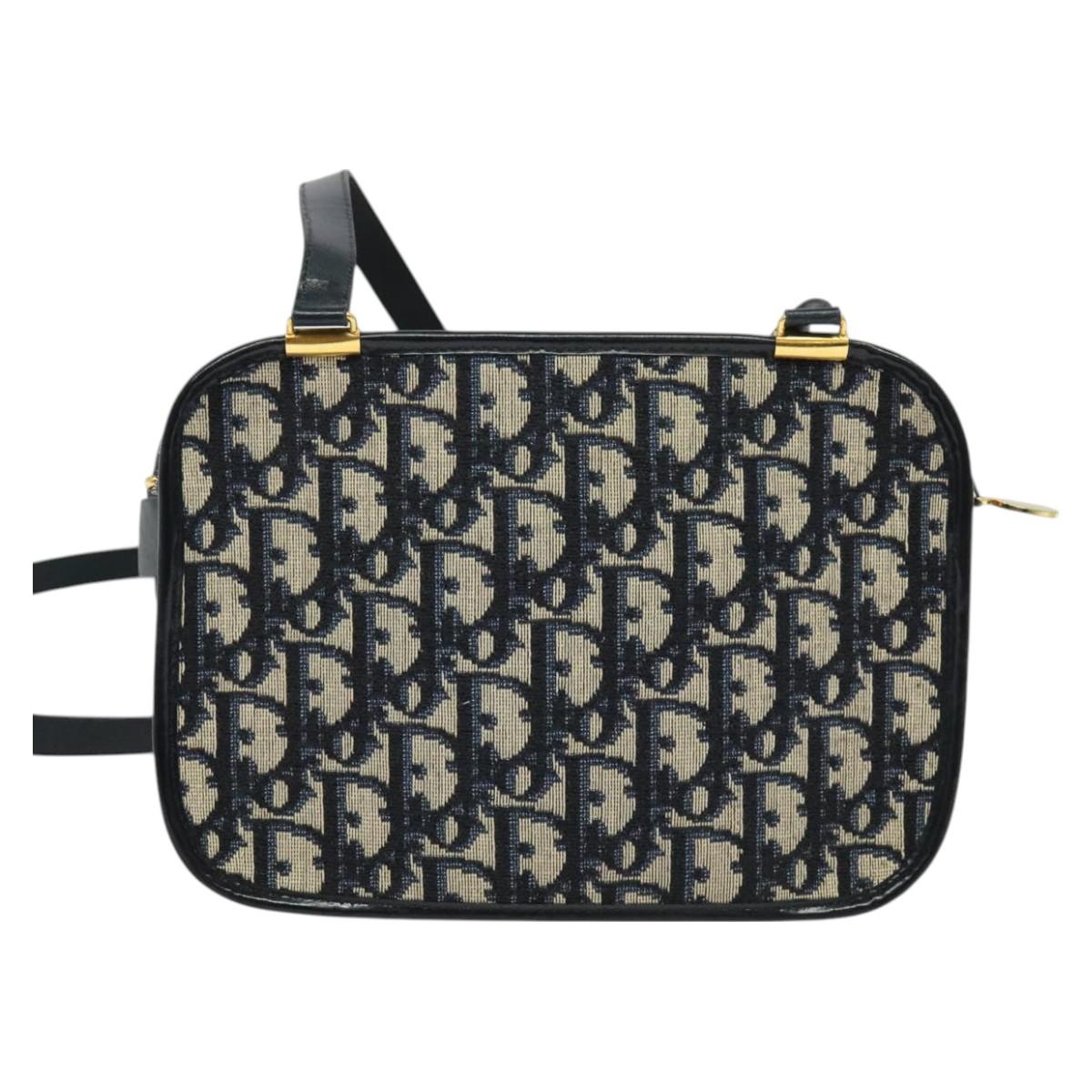 Christian Dior Trotter Canvas Shoulder Bag Navy Gold Auth 127500