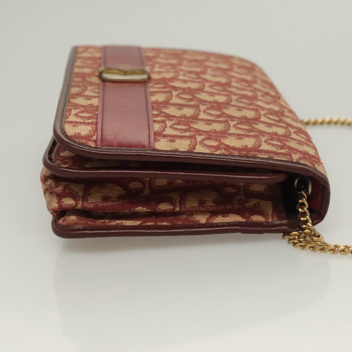 Christian Dior Trotter Canvas Chain Shoulder Bag Red Gold Auth 127501
