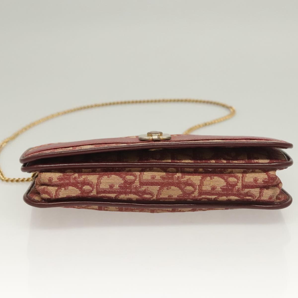 Christian Dior Trotter Canvas Chain Shoulder Bag Red Gold Auth 127501
