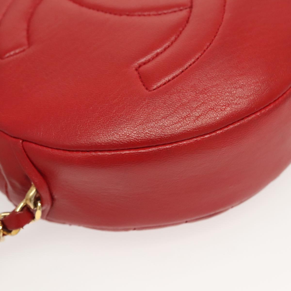 CHANEL Chain Shoulder Bag Lamb Skin Red Gold CC Auth 127505