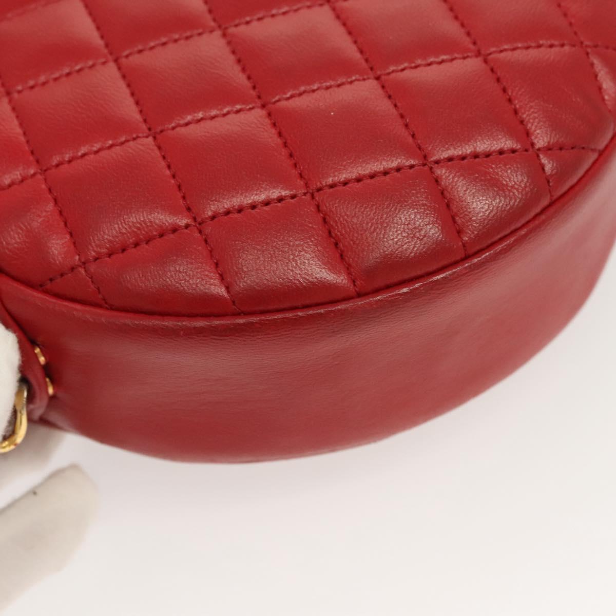 CHANEL Chain Shoulder Bag Lamb Skin Red Gold CC Auth 127505