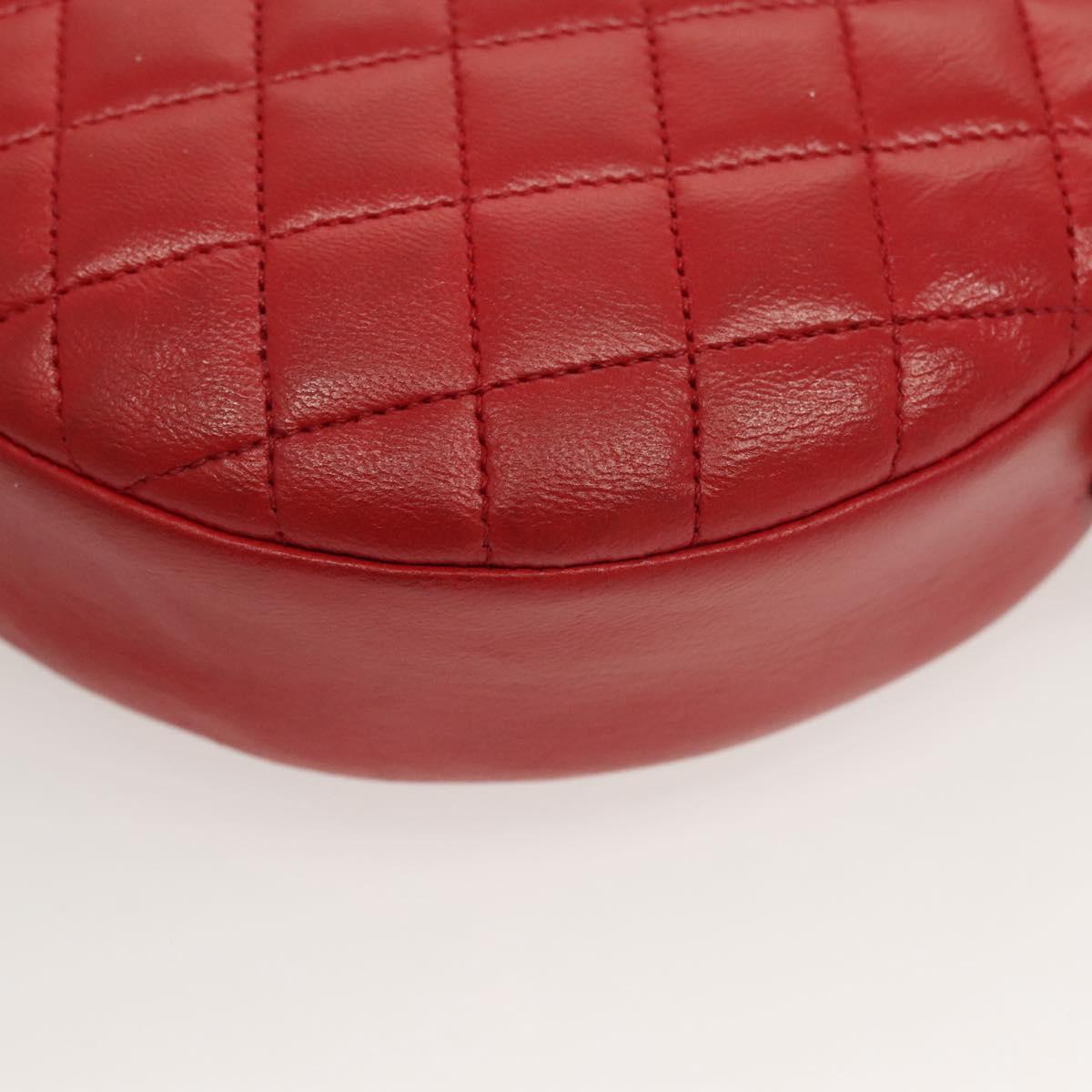 CHANEL Chain Shoulder Bag Lamb Skin Red Gold CC Auth 127505