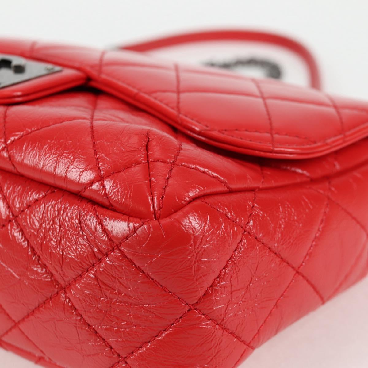 CHANEL Matelasse Chain Shoulder Bag Calf Skin Red CC Auth 127508M