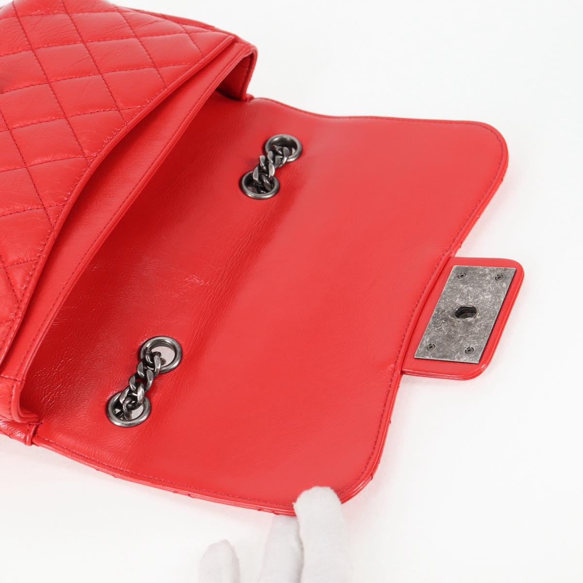 CHANEL Matelasse Chain Shoulder Bag Calf Skin Red CC Auth 127508M