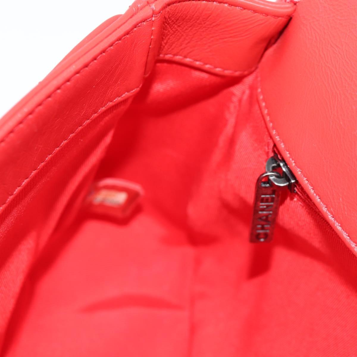 CHANEL Matelasse Chain Shoulder Bag Calf Skin Red CC Auth 127508M