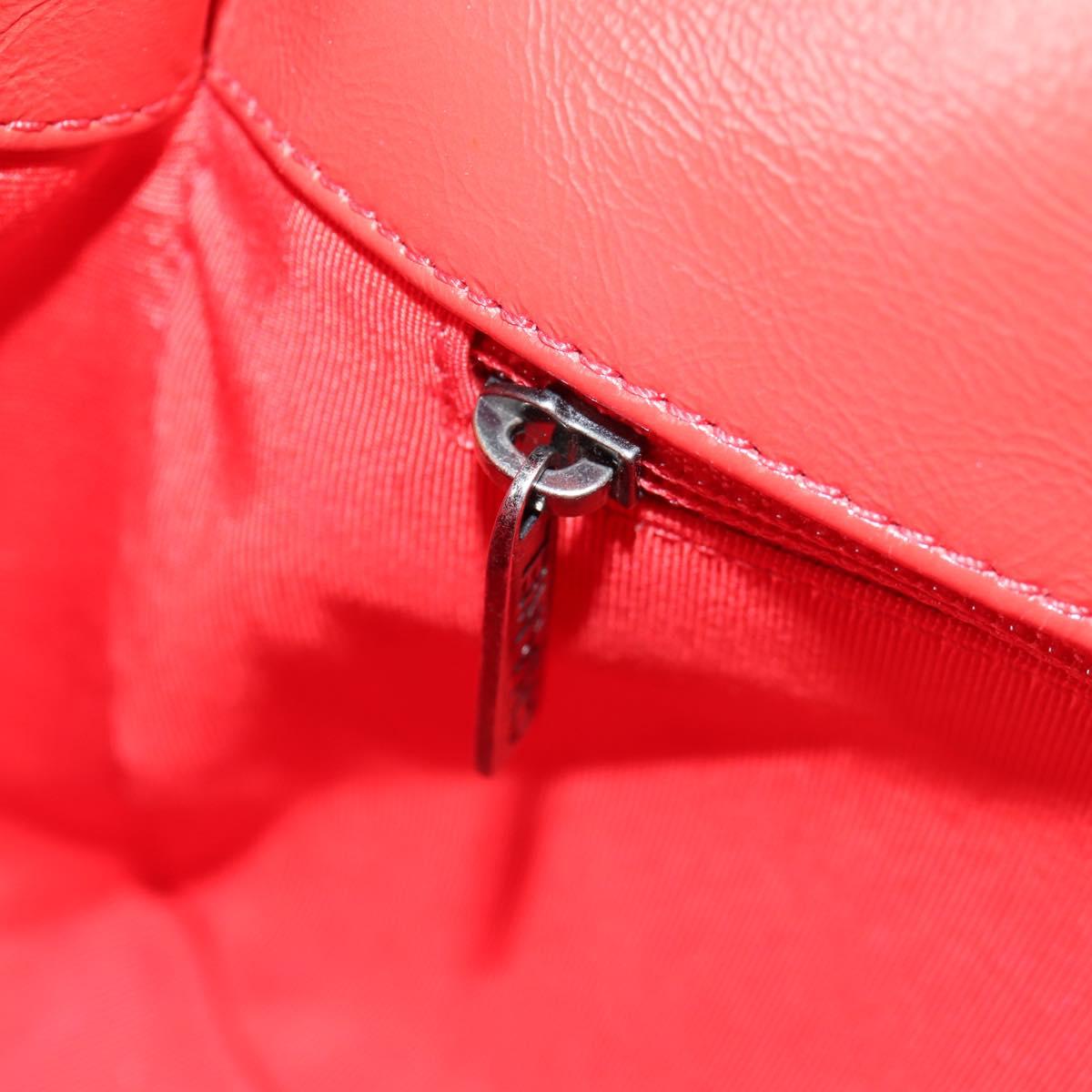 CHANEL Matelasse Chain Shoulder Bag Calf Skin Red CC Auth 127508M