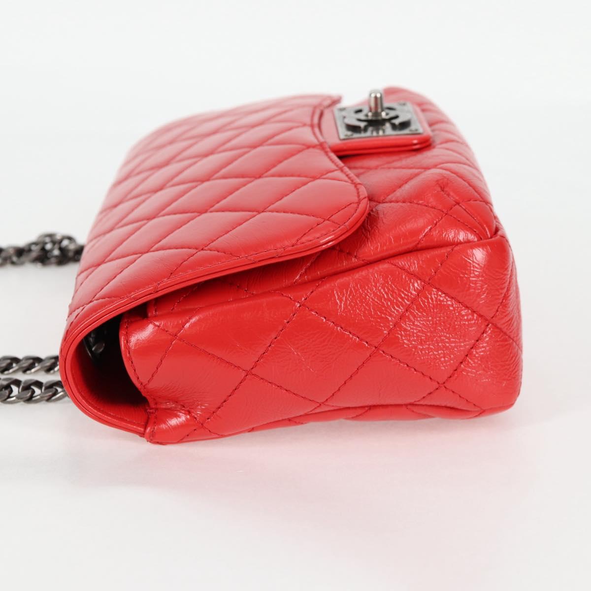 CHANEL Matelasse Chain Shoulder Bag Calf Skin Red CC Auth 127508M