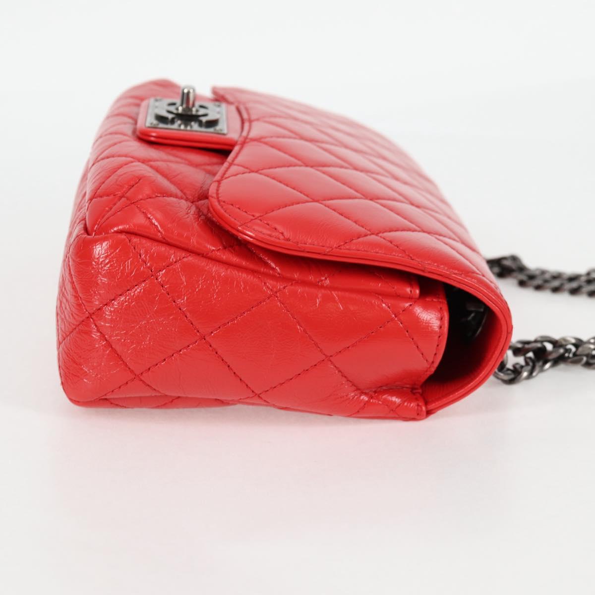 CHANEL Matelasse Chain Shoulder Bag Calf Skin Red CC Auth 127508M