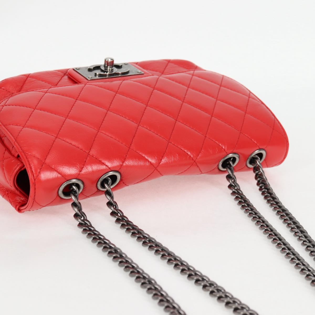 CHANEL Matelasse Chain Shoulder Bag Calf Skin Red CC Auth 127508M