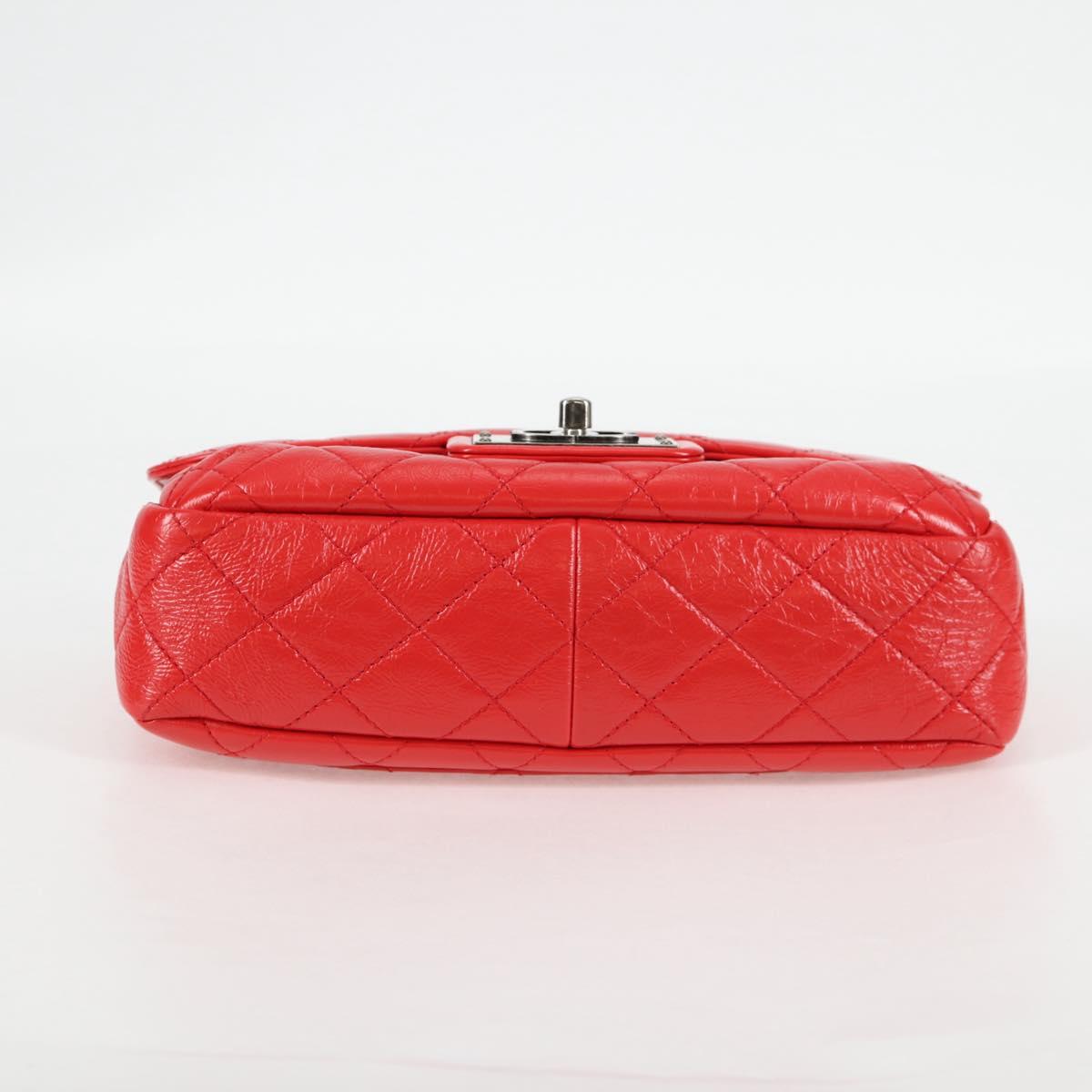 CHANEL Matelasse Chain Shoulder Bag Calf Skin Red CC Auth 127508M