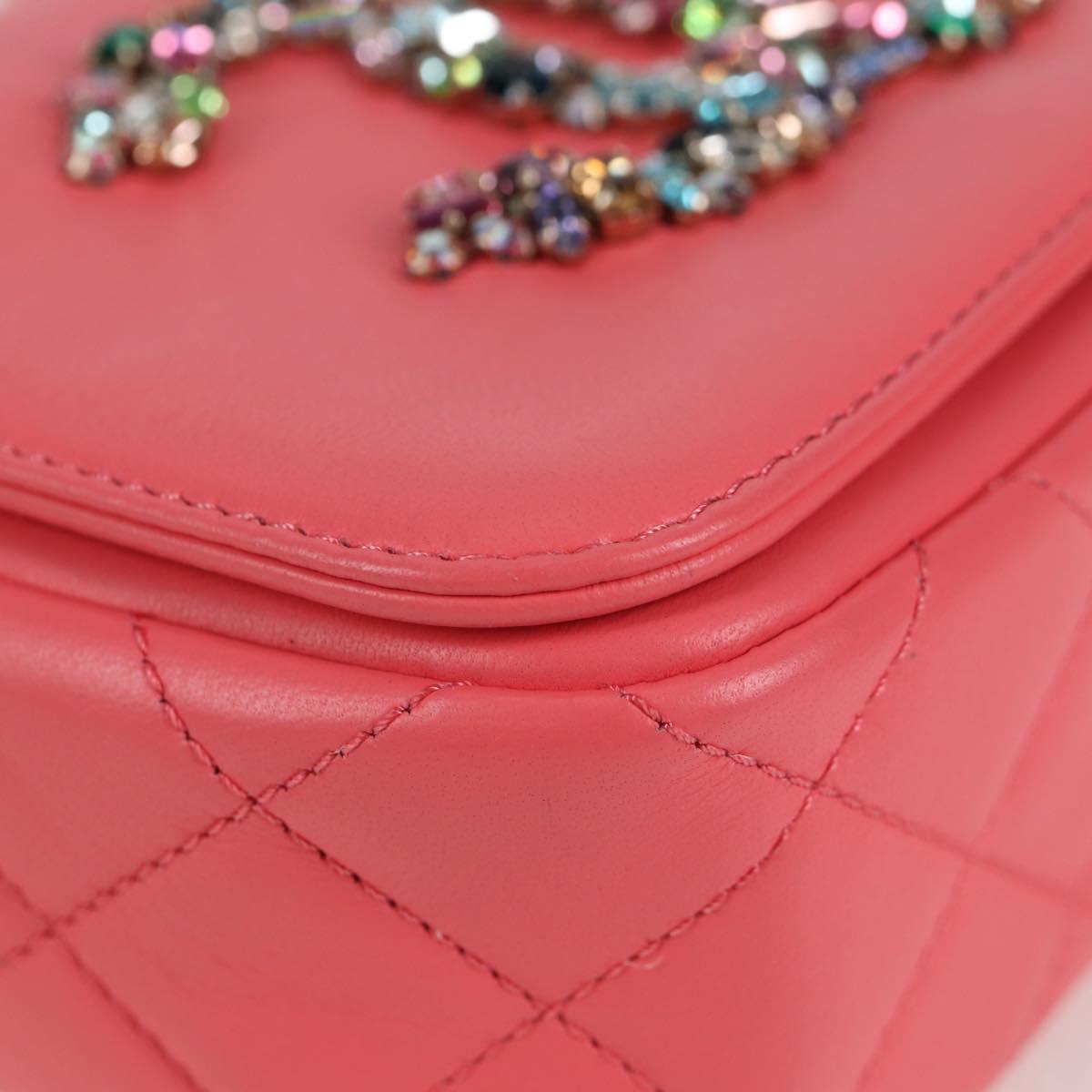 CHANEL Matelasse Bijoux Chain Shoulder Bag Lamb Skin Pink Gold CC Auth 127511M