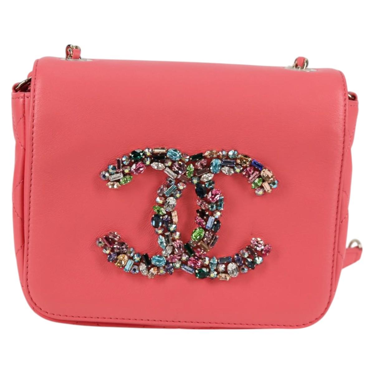 CHANEL Matelasse Bijoux Chain Shoulder Bag Lamb Skin Pink Gold CC Auth 127511M