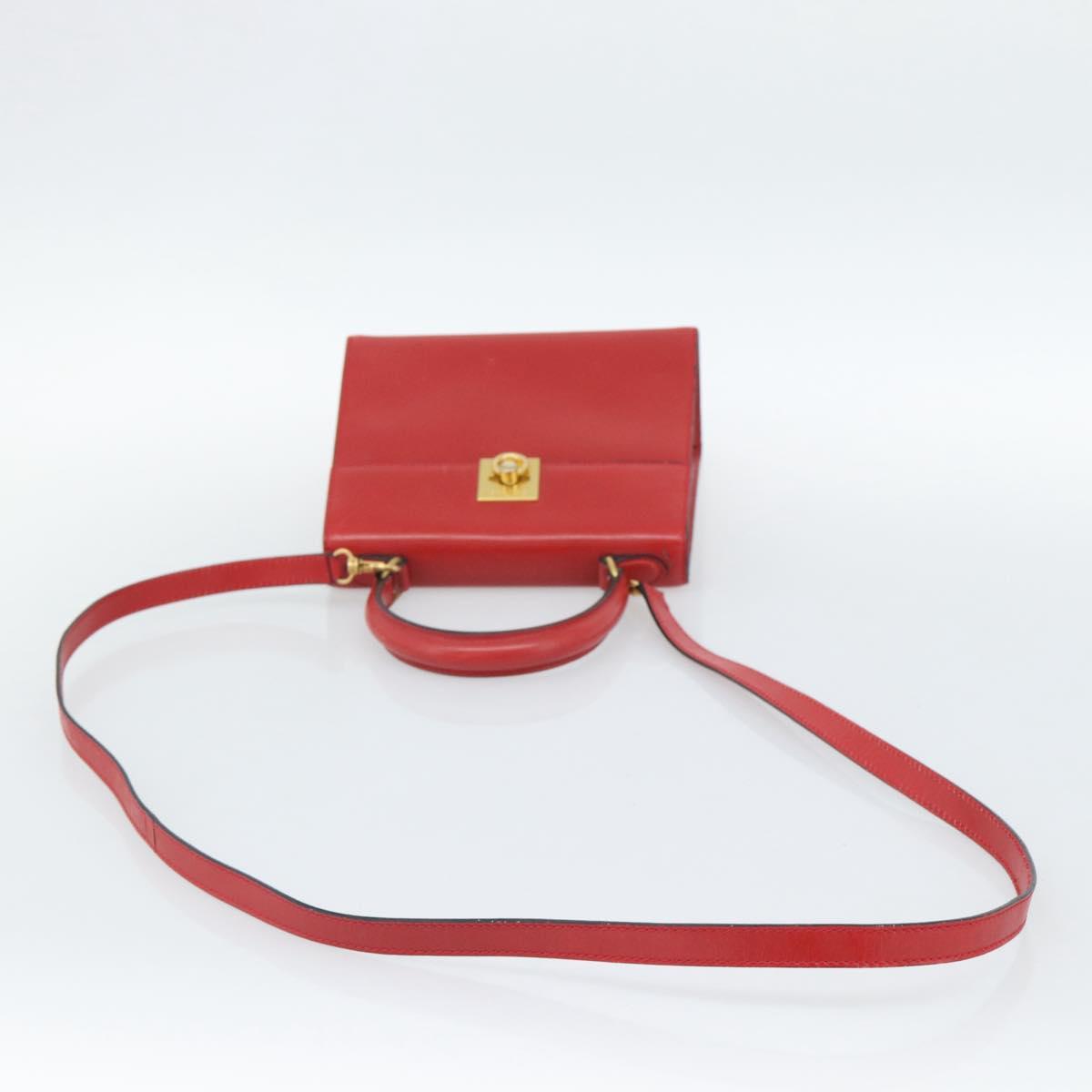 CELINE Hand Bag Leather 2way Red Gold Auth 127535
