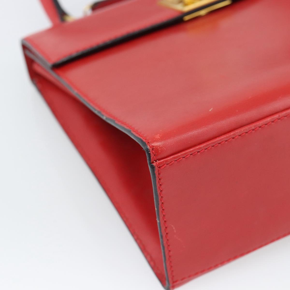 CELINE Hand Bag Leather 2way Red Gold Auth 127535