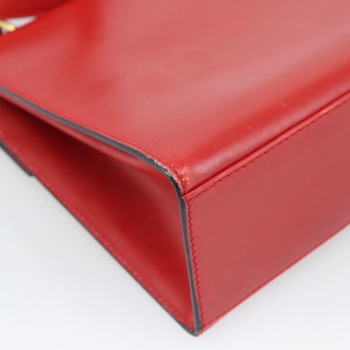 CELINE Hand Bag Leather 2way Red Gold Auth 127535
