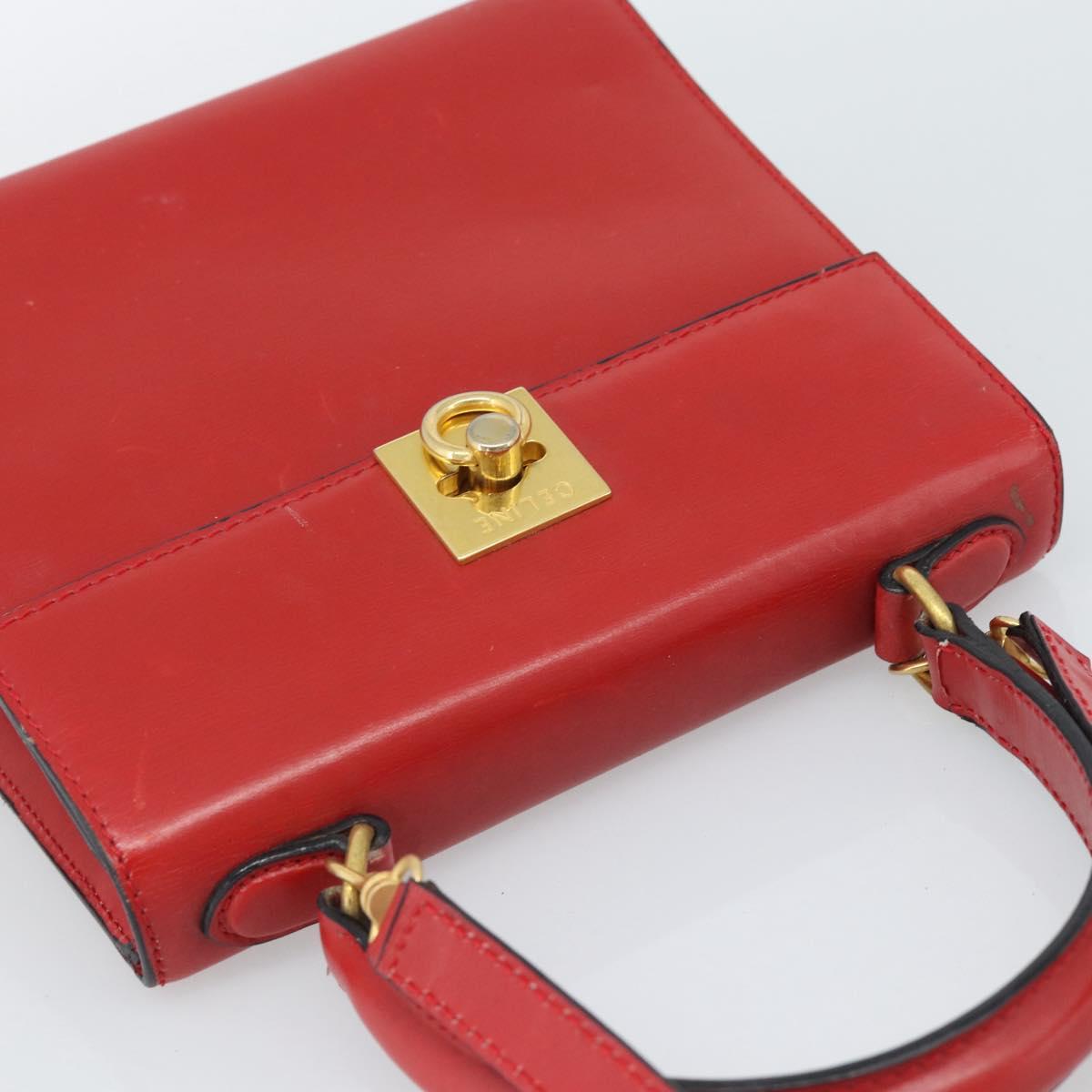 CELINE Hand Bag Leather 2way Red Gold Auth 127535