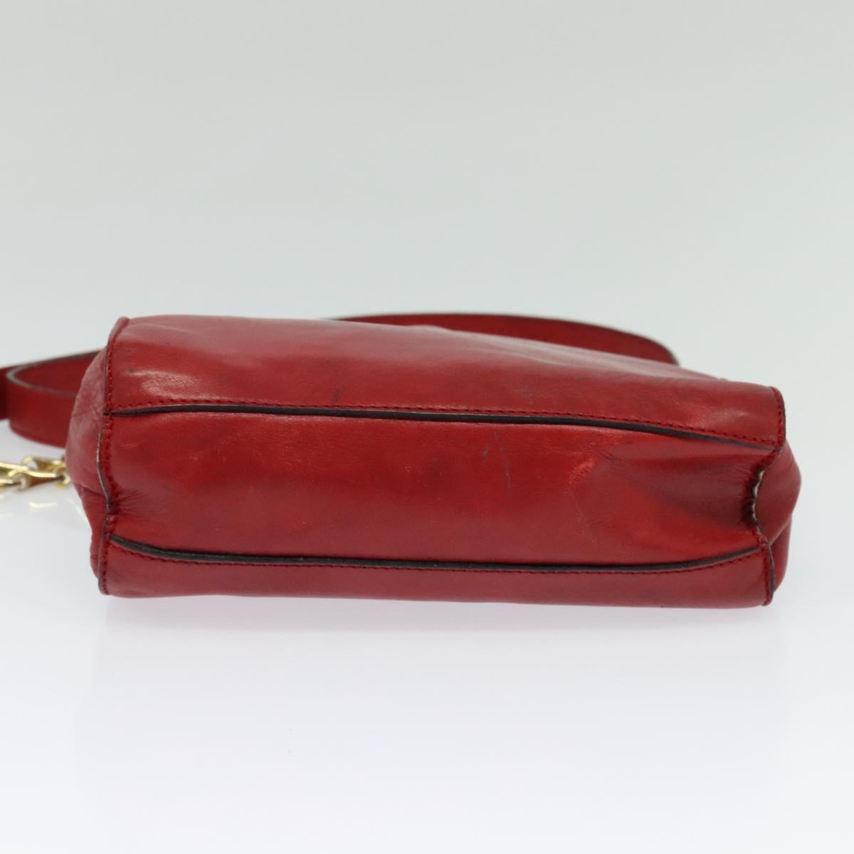 CELINE Chain Shoulder Bag Leather Red Gold Auth 127536