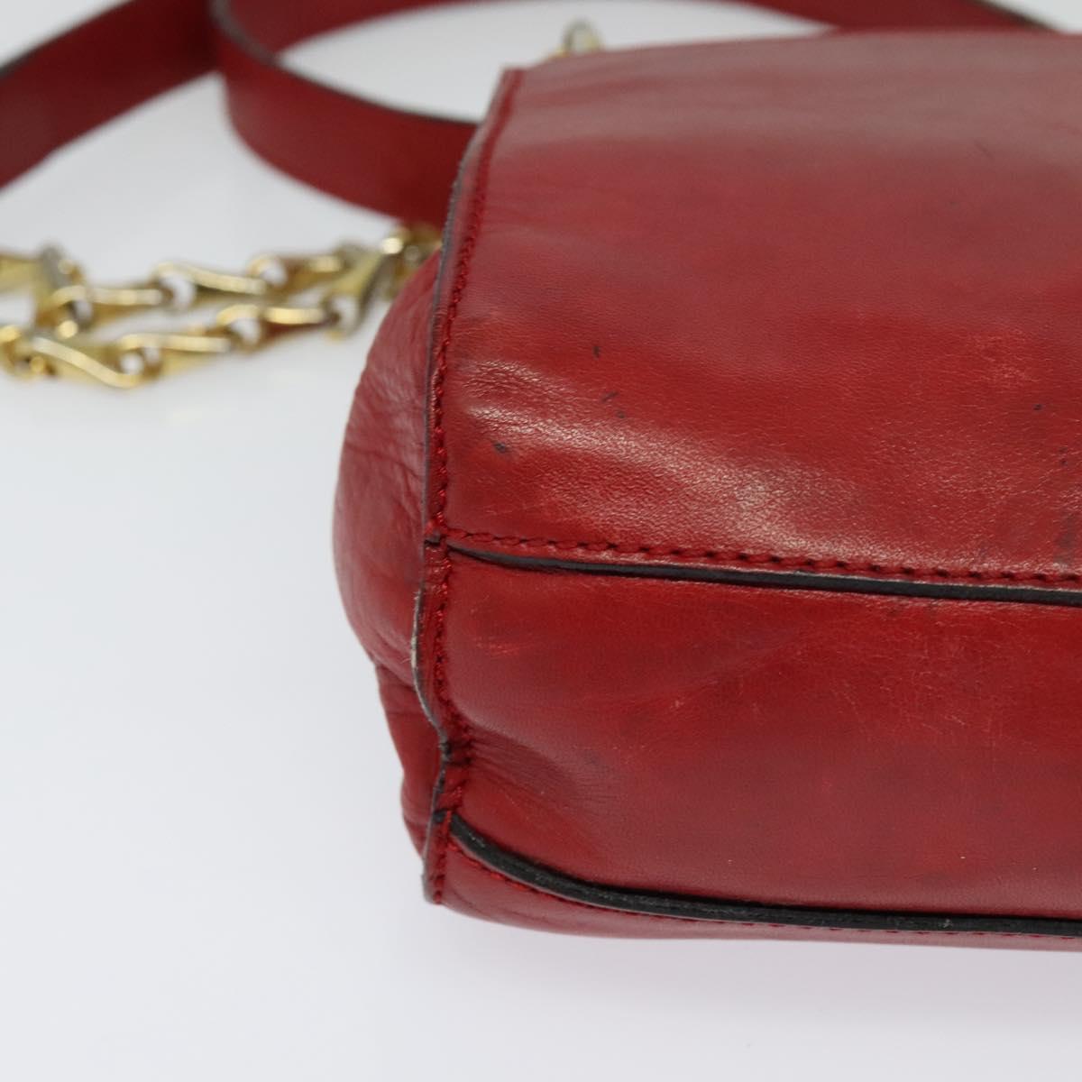 CELINE Chain Shoulder Bag Leather Red Gold Auth 127536
