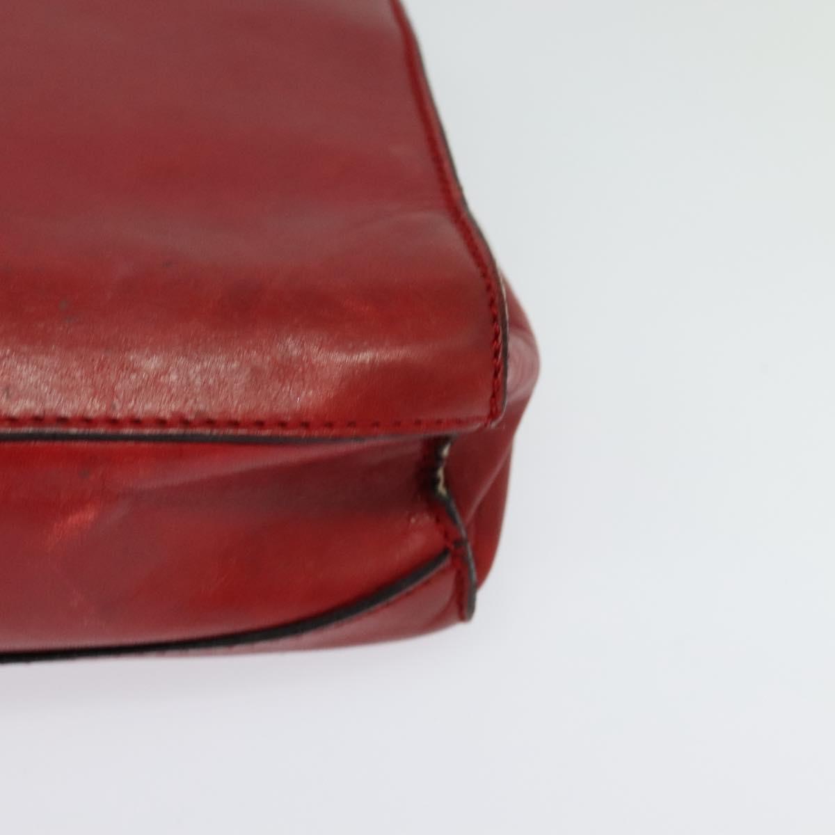 CELINE Chain Shoulder Bag Leather Red Gold Auth 127536