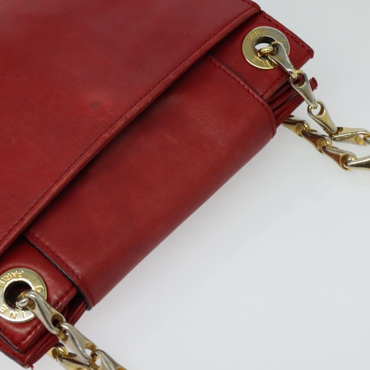 CELINE Chain Shoulder Bag Leather Red Gold Auth 127536