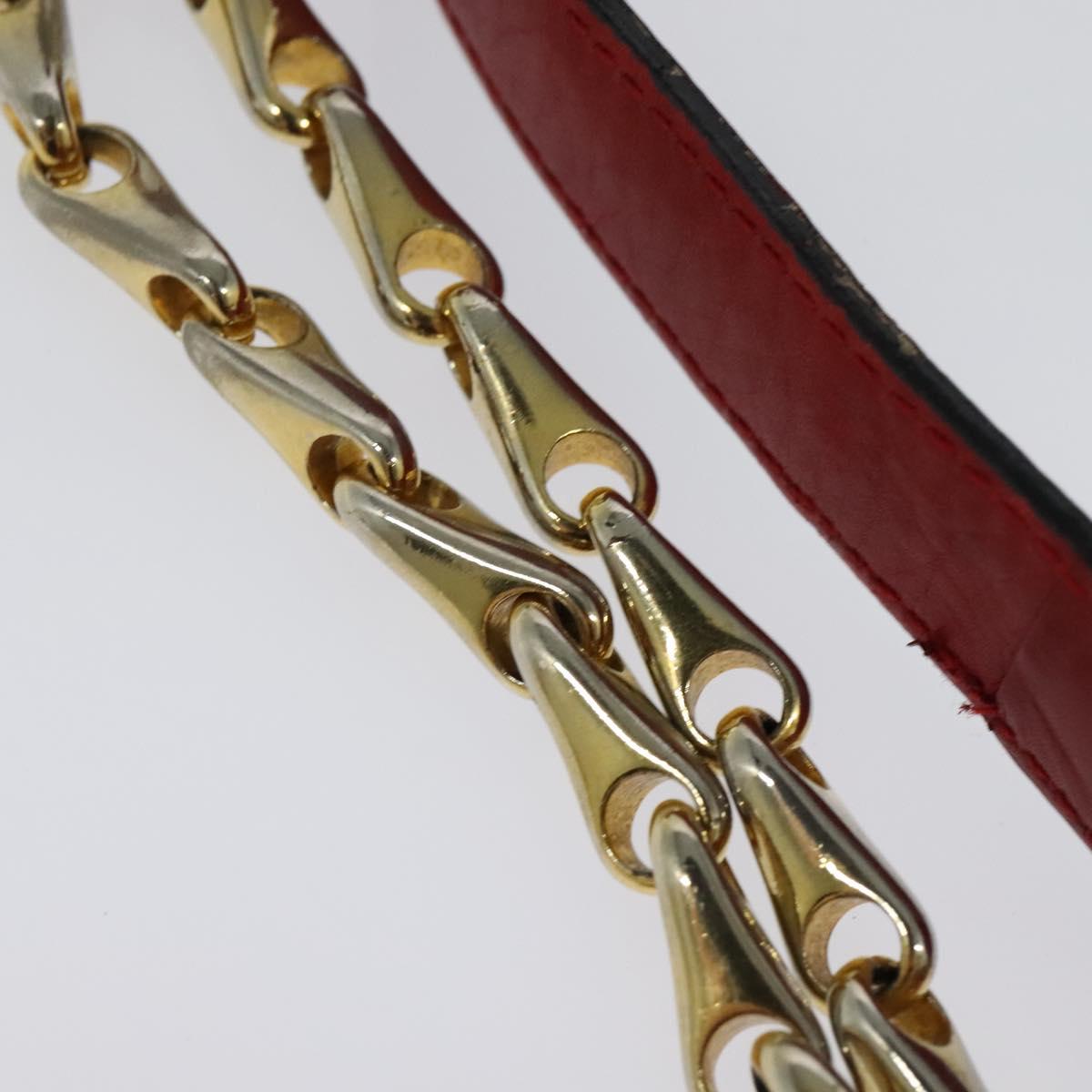 CELINE Chain Shoulder Bag Leather Red Gold Auth 127536