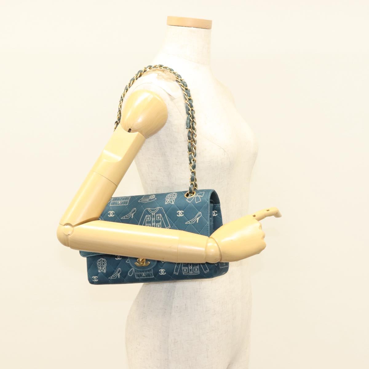 CHANEL Icon Line Matelasse Chain Shoulder Bag Canvas Navy Gold CC Auth 127540SV