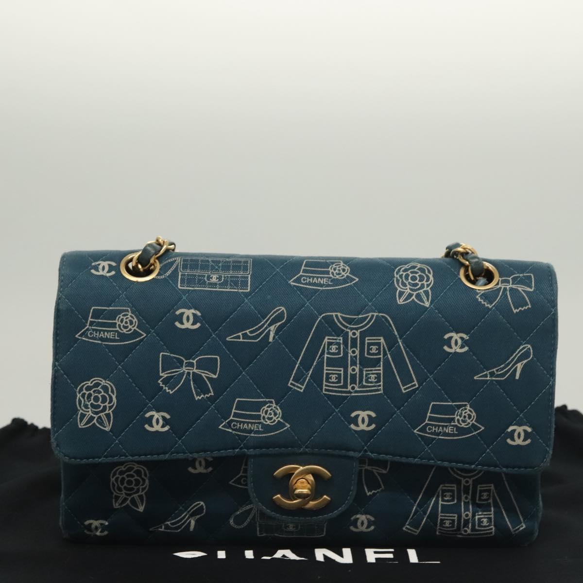 CHANEL Icon Line Matelasse Chain Shoulder Bag Canvas Navy Gold CC Auth 127540SV