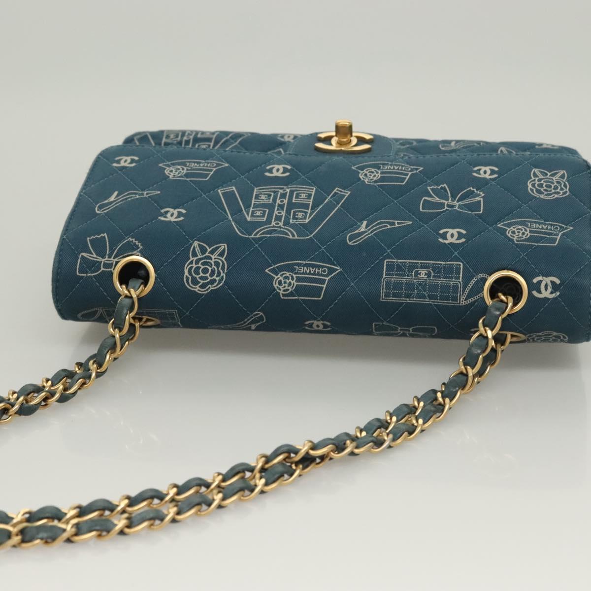 CHANEL Icon Line Matelasse Chain Shoulder Bag Canvas Navy Gold CC Auth 127540SV