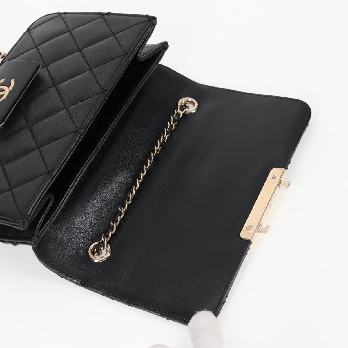 CHANEL Matelasse Chain Shoulder Bag Lamb Skin Black Gold CC Auth 127542M