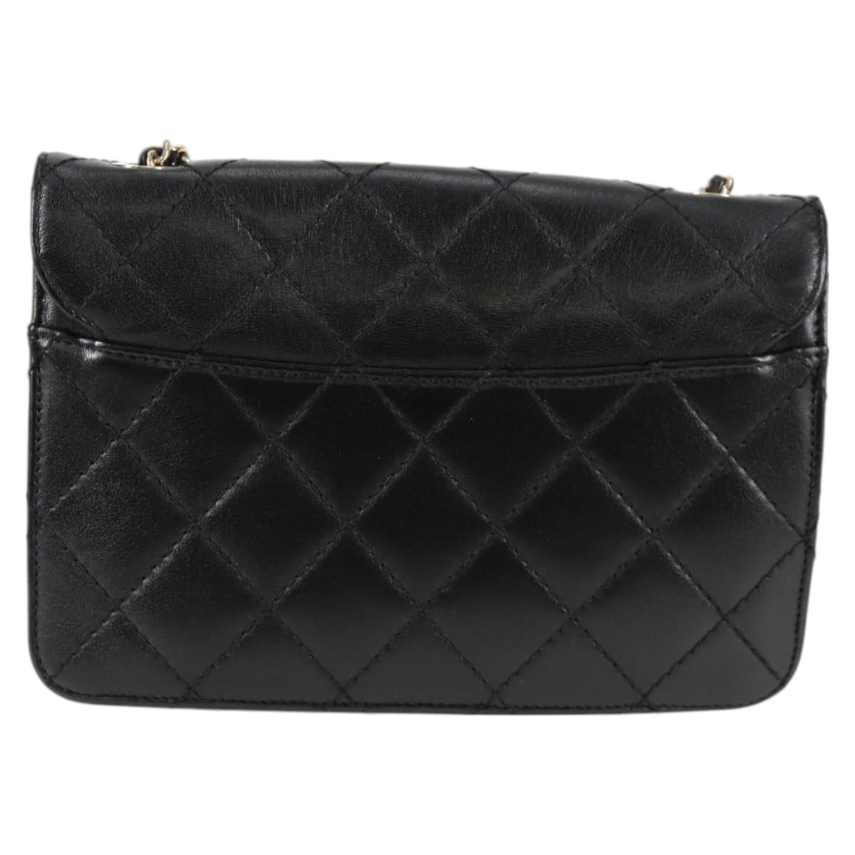 CHANEL Matelasse Chain Shoulder Bag Lamb Skin Black Gold CC Auth 127542SAM