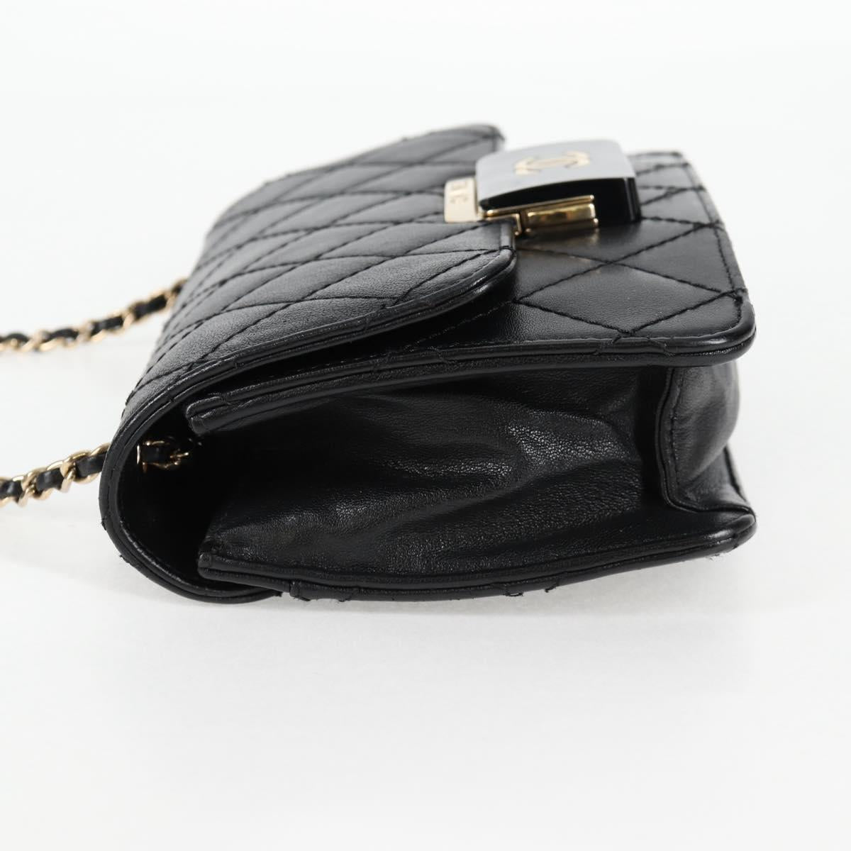 CHANEL Matelasse Chain Shoulder Bag Lamb Skin Black Gold CC Auth 127542SAM