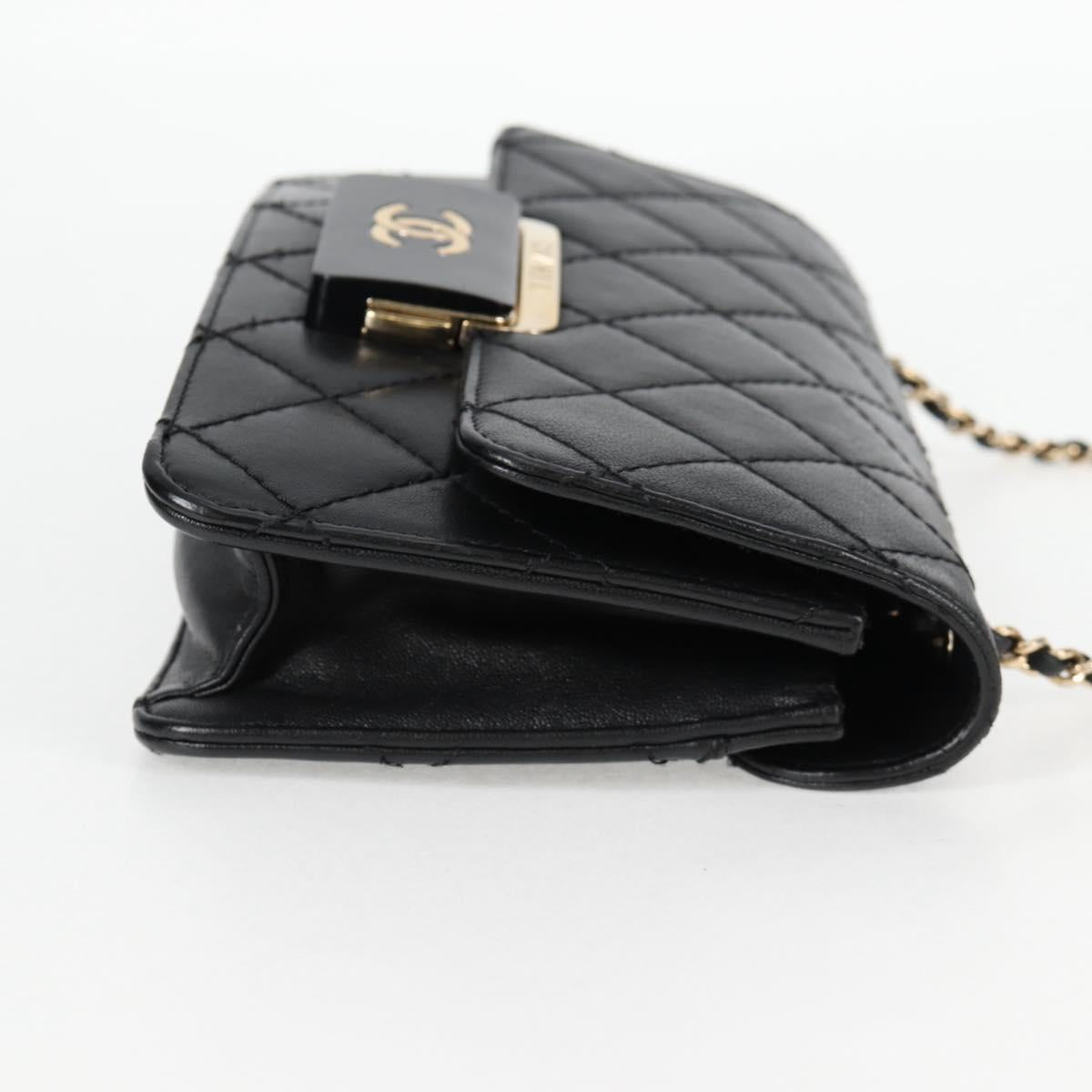 CHANEL Matelasse Chain Shoulder Bag Lamb Skin Black Gold CC Auth 127542SAM