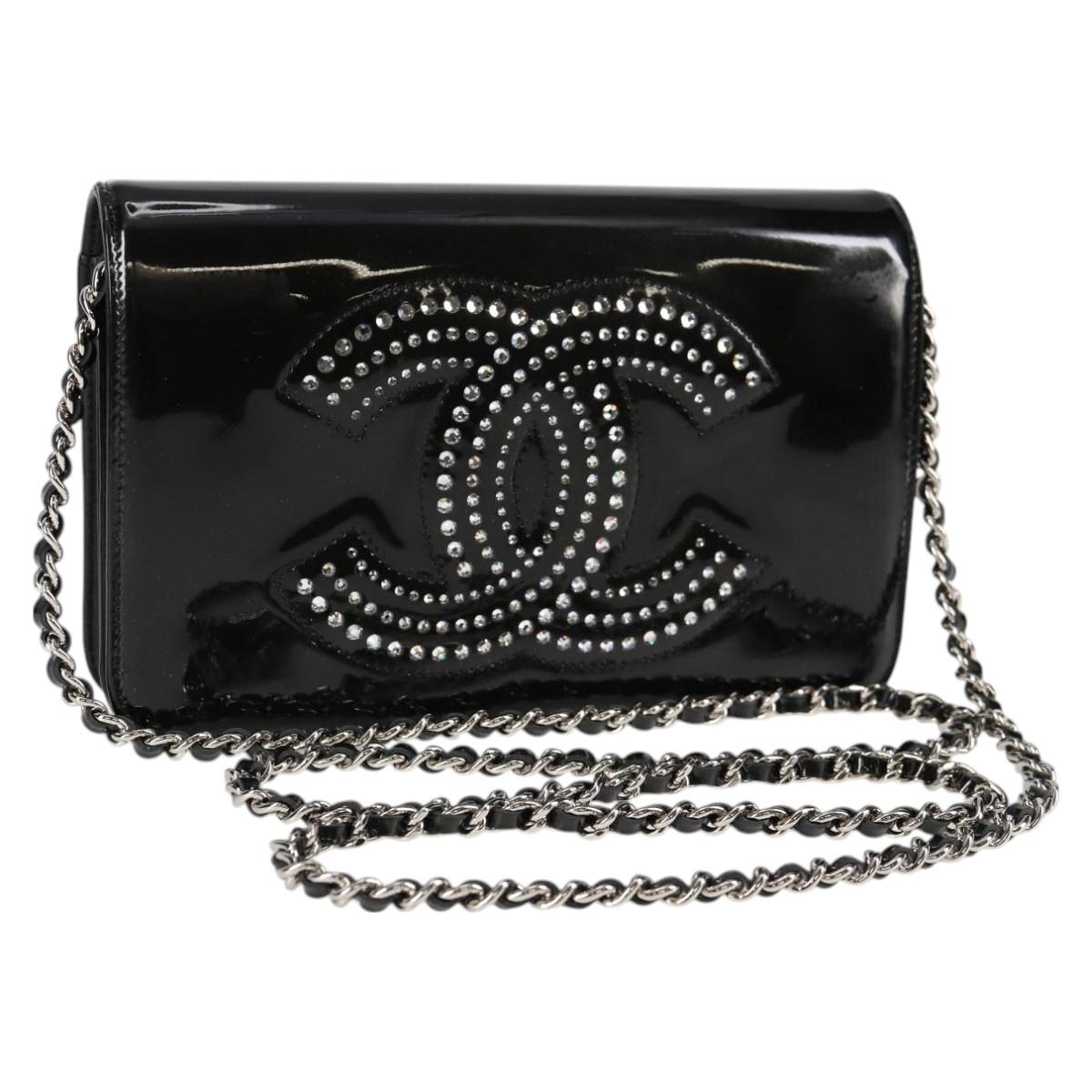 CHANEL Chain Shoulder Bag Enamel Black CC Auth 127546M