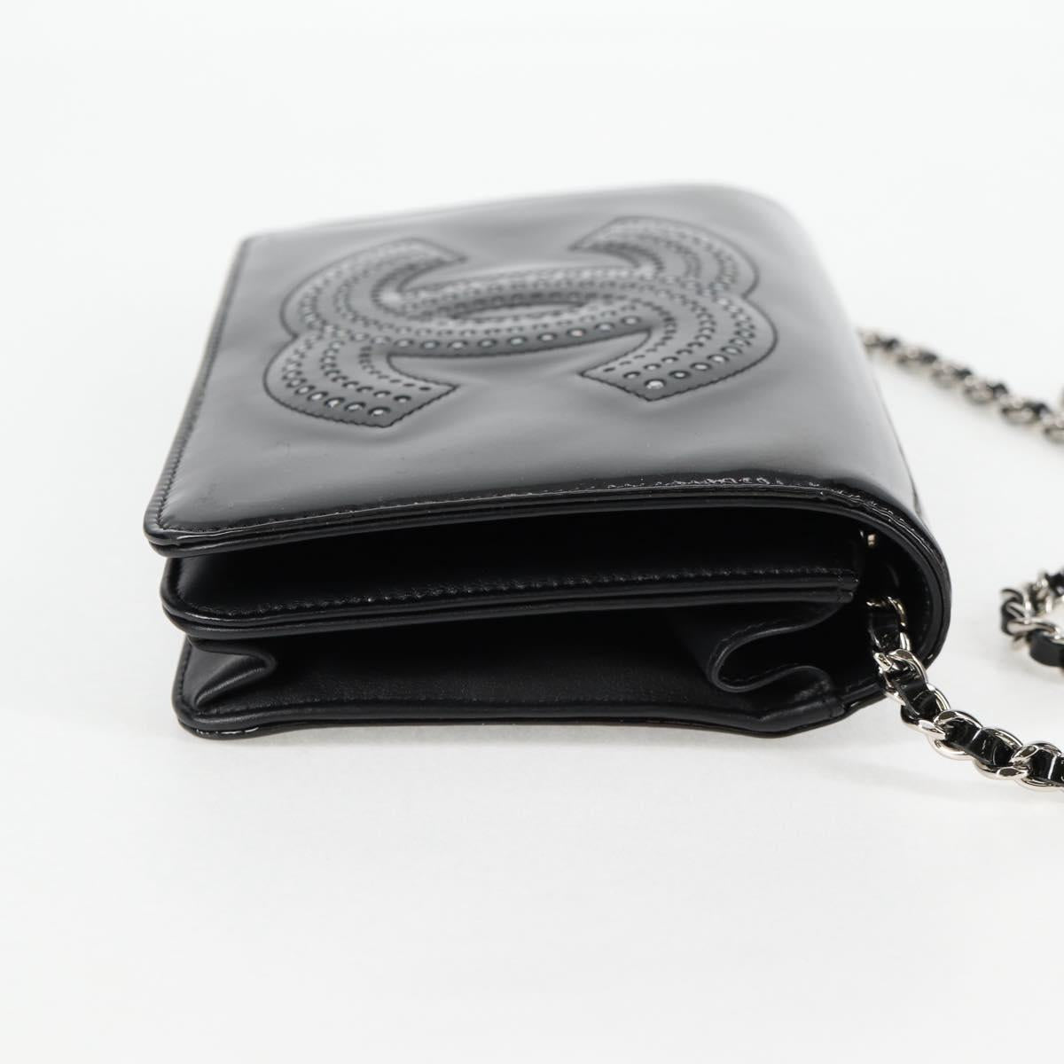 CHANEL Chain Shoulder Bag Enamel Black CC Auth 127546M