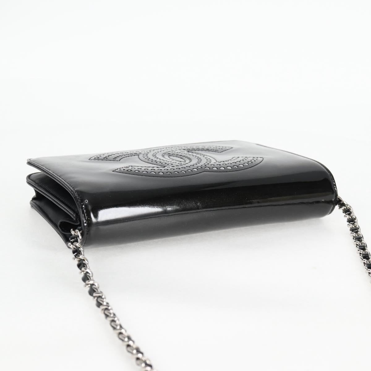 CHANEL Chain Shoulder Bag Enamel Black CC Auth 127546M
