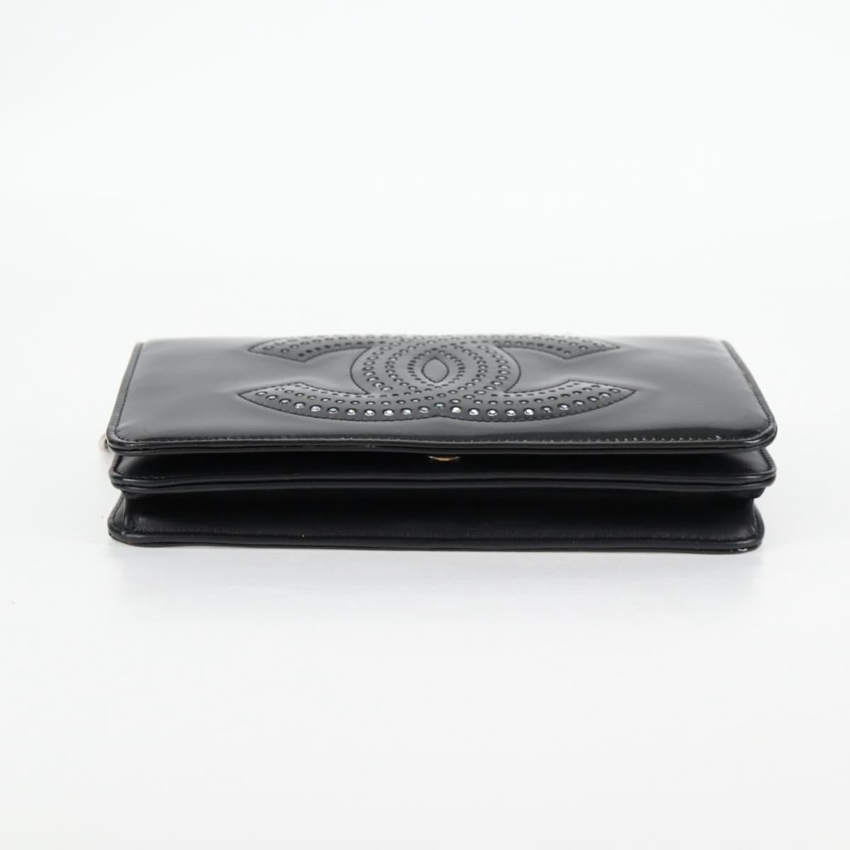 CHANEL Chain Shoulder Bag Enamel Black CC Auth 127546M